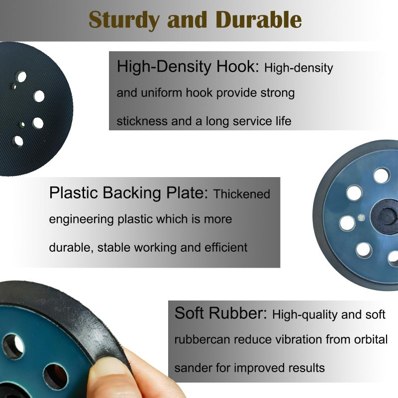Tockrop 5 Inch 8 Hole Replacement Sander pad for Porter Cable 343, 343k, 390, 390K, 382, 343VSK Orbital Sander- 5" Hook and Loop Sanding pad for Woodworking Metal Automotive Sander - Image 3